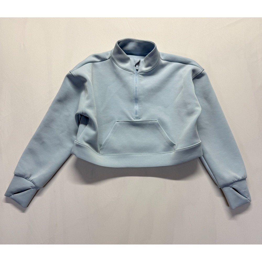 All In Motion Cropped Sweatshirt Womens Medium Light Blue Thumbholes Half Zip
